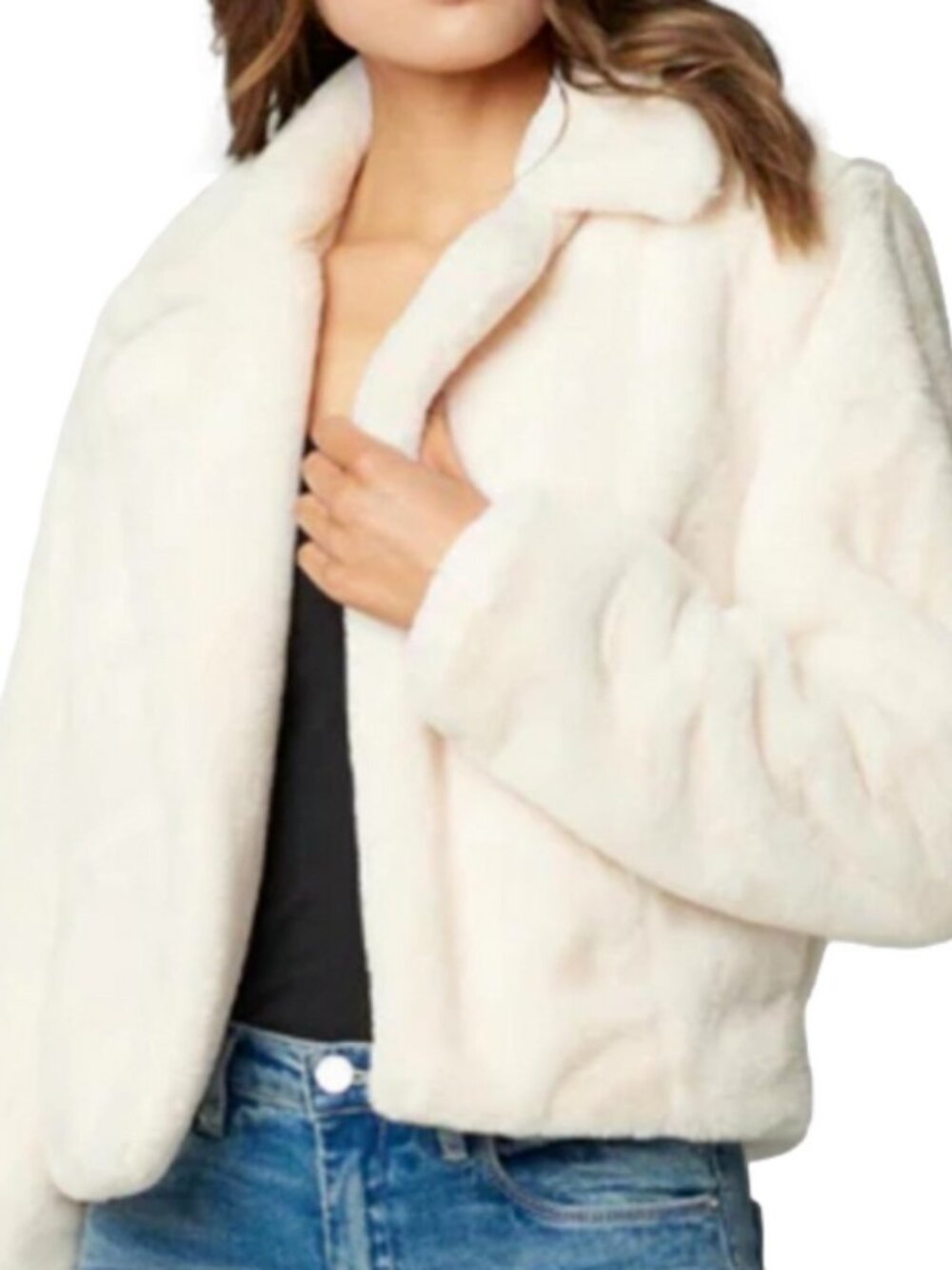 NWT Silent New York Faux Fur Jacket Size Medium Open Front Light Cream Cozy Chic